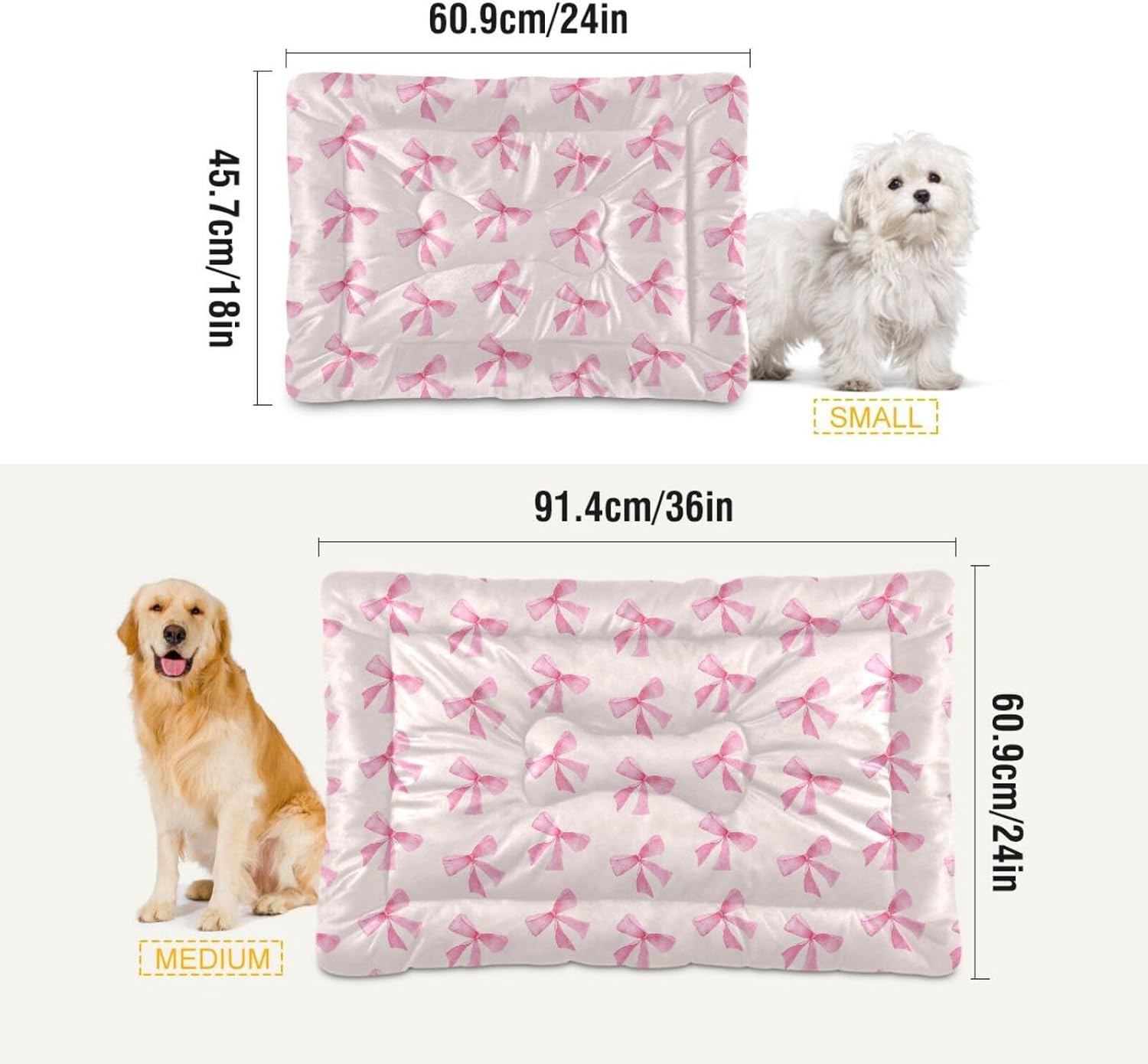 Washable Dog Bed Cat Bed Mat, Anti-Slip Pet Sleeping Mat,Ultra Soft Calming Dog Bed for Medium Dogs and Cats,36x24inch,Pink Bow