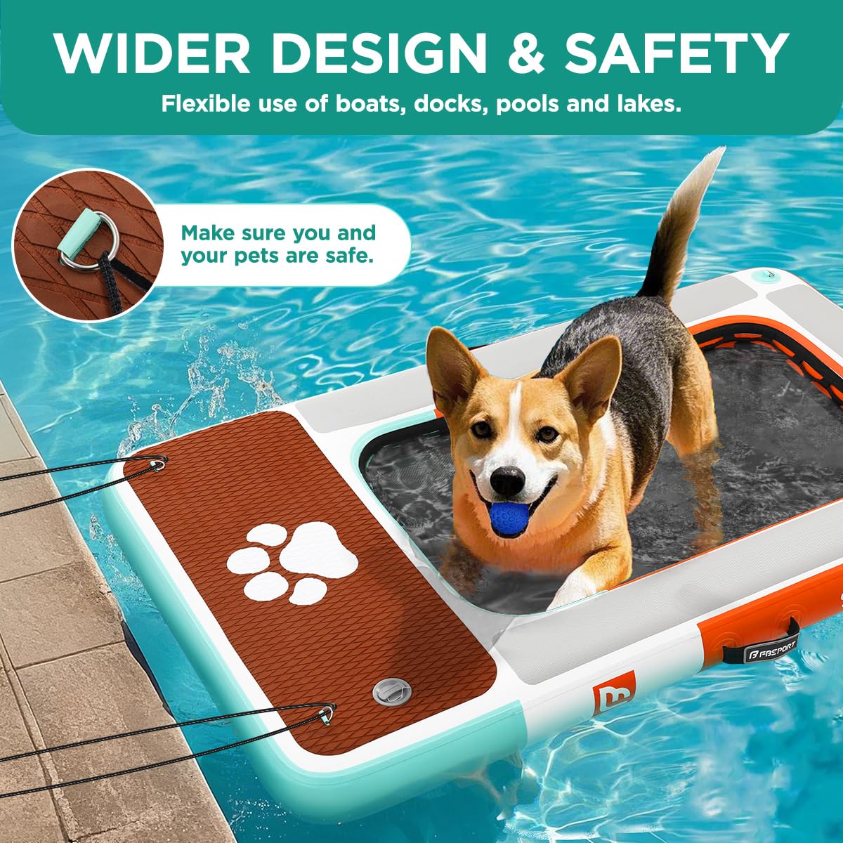 FBSPORT rampa gonfiabile da barca per cani,Piattaforma Galleggiante per Cani, 1.4M Galleggiante per Piscina, Laghi, Barche e Mare, Piattaforma Galleggiante in EVA Antiscivolo Verde menta