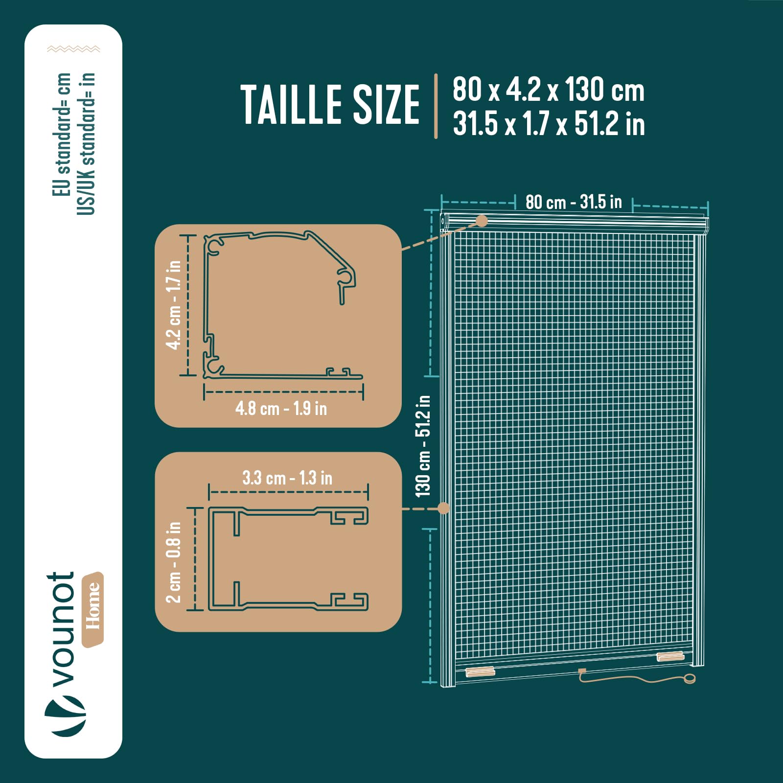 VOUNOT® Mosquitera Enrollable para Ventanas Marco Aluminio Malla de Fibra de Vidrio Red Antimosquitos Ventana Recortable en Altura y Anchura Fácil Instalación Resistente Transpirable 80x130 cm Blanco