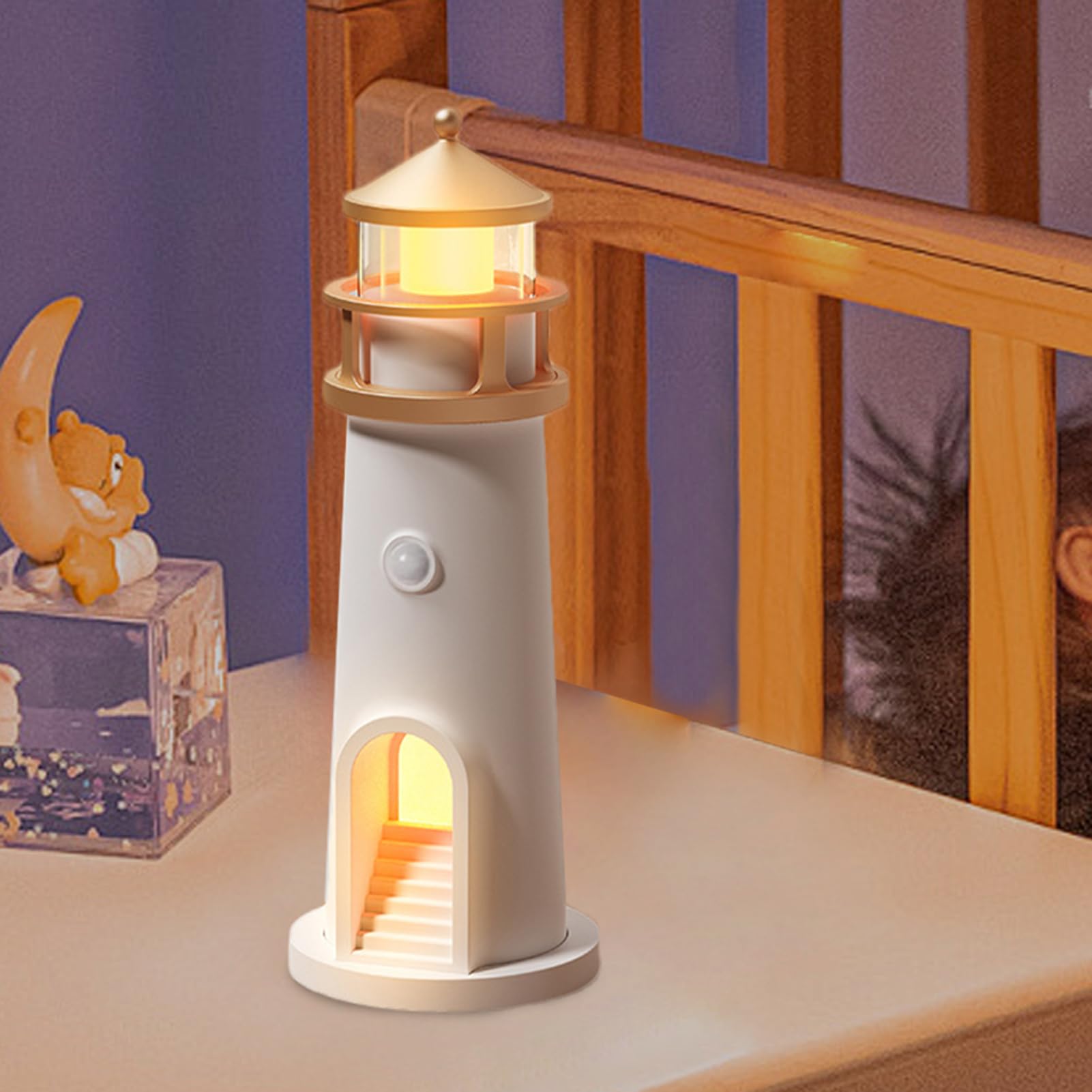 Luz nocturna costera | Luz nocturna de noche | Proyector de luna con | temática náutica para dormitorio, habitación de los niños, mesita de noche, guardería, recargable por USB