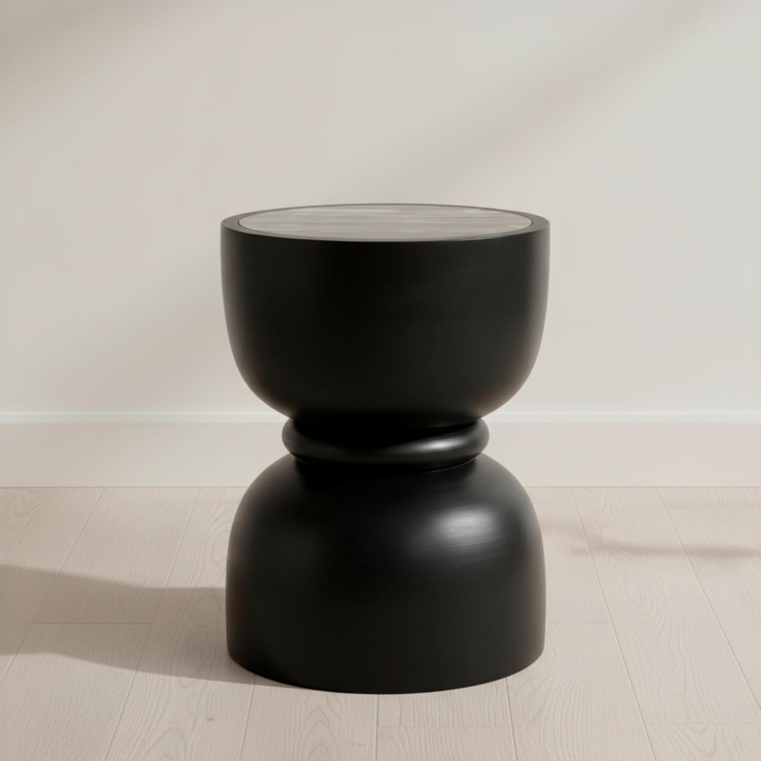 Wooden Accent Table, Modern Round Side Table for Living Room and Bedroom, No Assembly Required, Indoor/Outdoor, Polished Mango Wood Material Home Decor, Living Room Accent Table – 18", Black