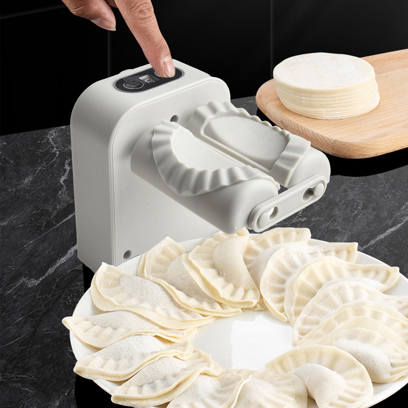 Electric Ravioli Shaper Automatic Dumpling Maker Machine For Home Kitchen DIY Parent-Child Activities, Gray,With Non-Slip Base