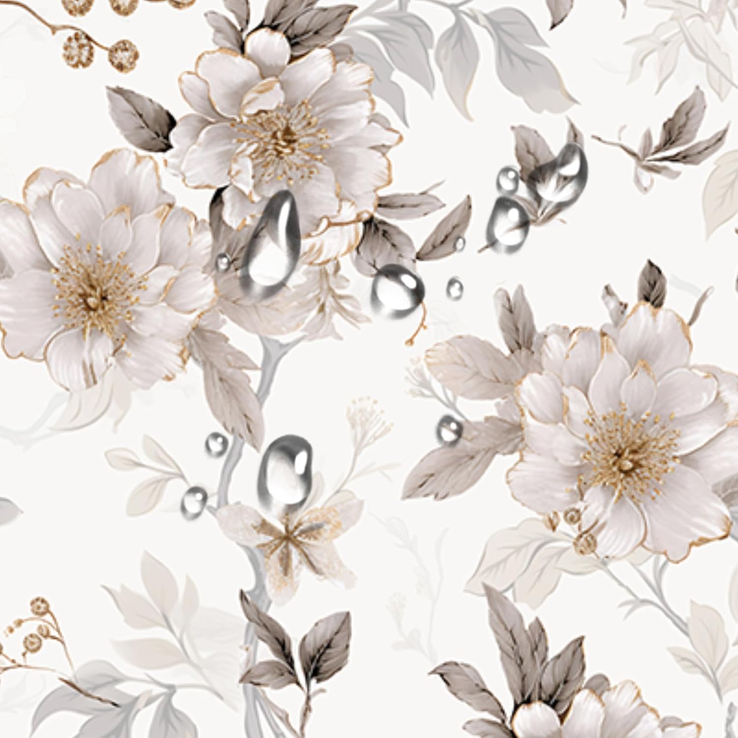RANRAN Floral Peel and Stick Wallpaper Grey Floral for Bedroom Furniture Paper Removable Wall Decorations 17.3in x 236in（44 cm x 600 cm）