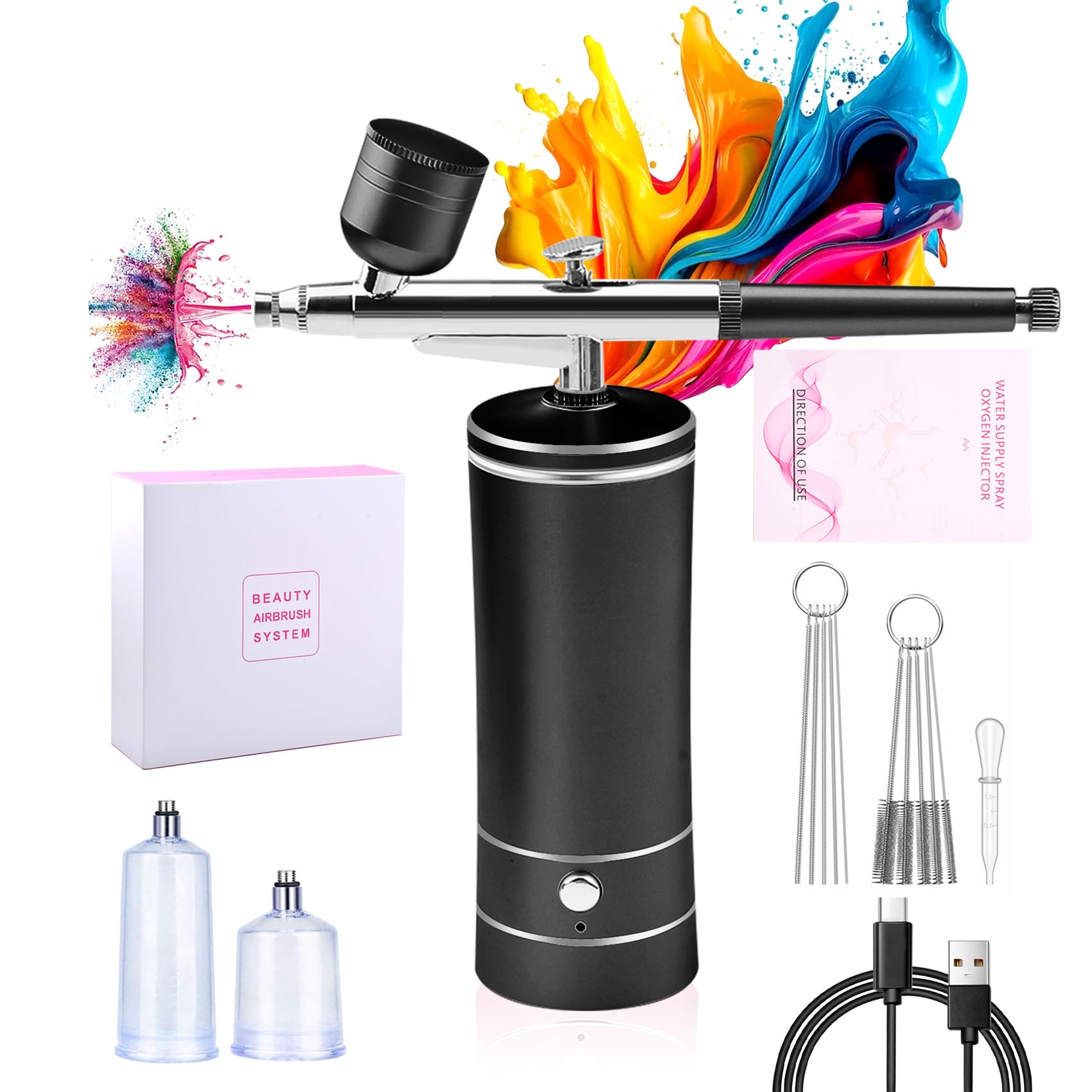 Daakro Wireless Airbrush Set with Air Compressor, Portable Handheld Cordless Mini Rechargeable Air Brush for Makeup, Cake Decoration, Nail Art, Tattoos, and Face Painting