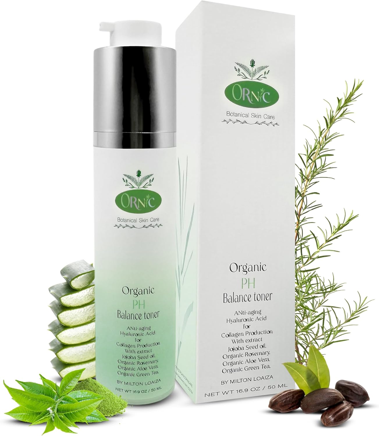 Botanical Skin Care - Organic Facial Toner with Hyaluronic Acid, Collagen, Rosemary & Aloe Vera - Natural Face Care for Hydration & Balance - Vegan & Cruelty-Free - 1.69 oz (50 ml)