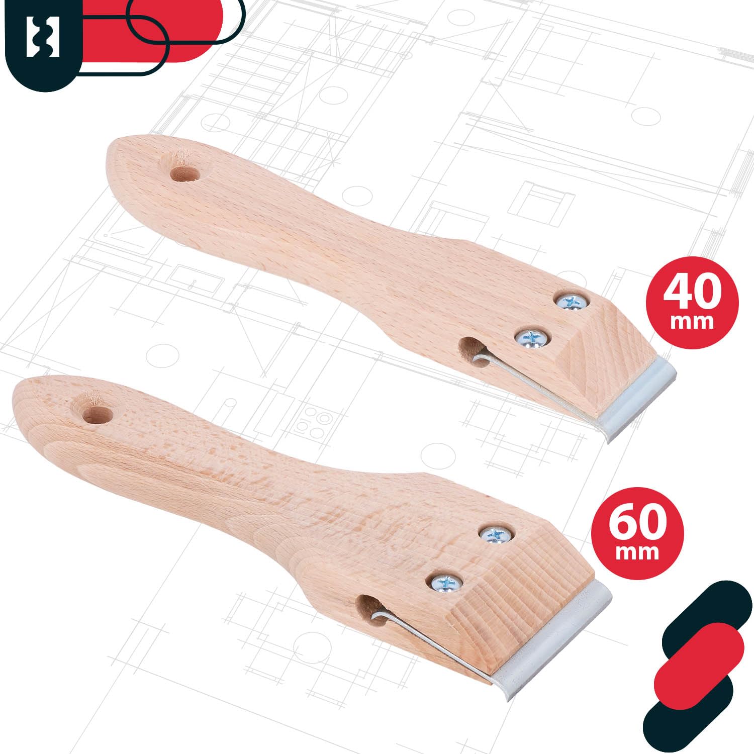 KOTARBAU Grattoir 40 mm avec Manche en Bois pour travaux de menuiserie décapage de Peinture (Lot de 2)