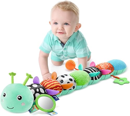 Miniatura 14 de LIGHTDESIRE Juguetes musicales para bebés, oruga, juguete de peluche infantil con arrugas y sonajeros, juguetes sensoriales suaves con texturas para