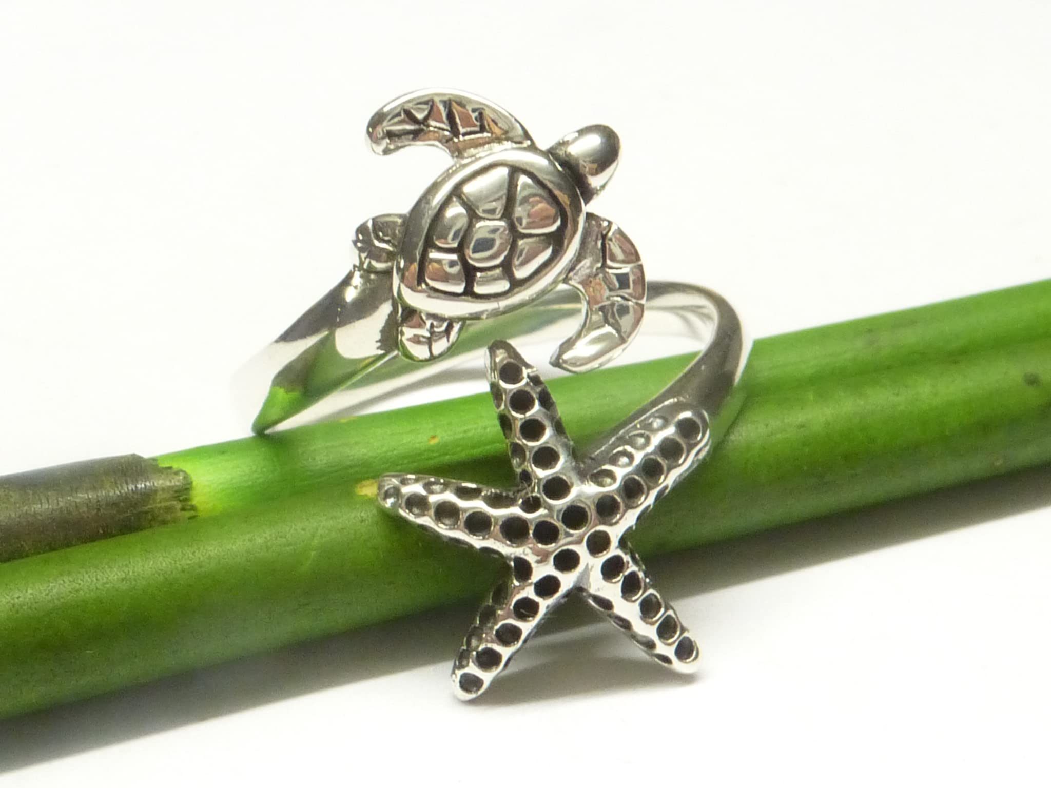 Anillo de plata de ley con diseño de tortuga estrella de mar, talla 58 a 18,5, Plata de ley, Sin piedras preciosas
