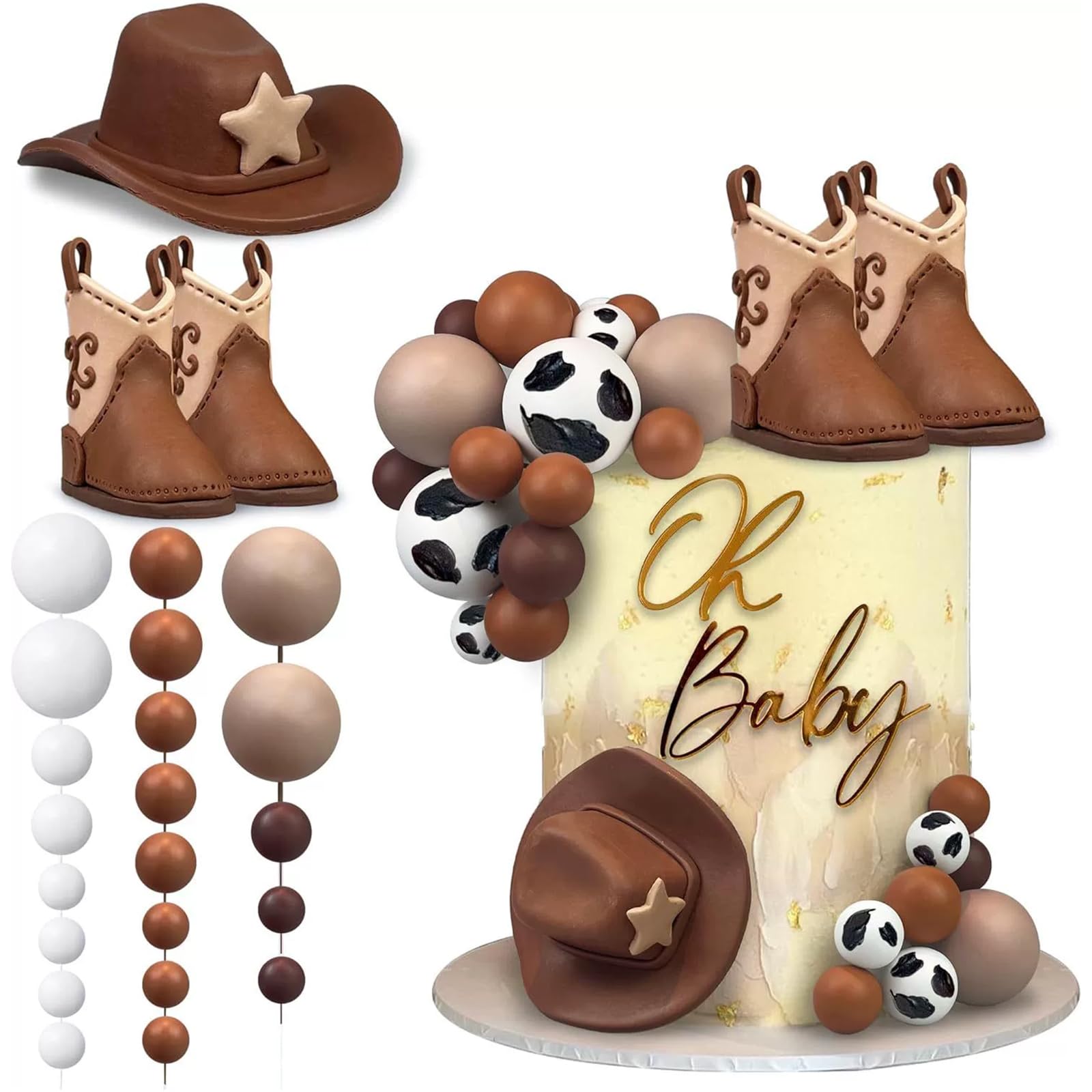 27Pcs Cowboy Cake Toppers Set, Cowboy Party Decorations with Cowboy Boots Toppers & Hat Toppers for Cakes, Western Cowgirl Cake Decorations for Birthday Shower, Halloween, Christmas, New Year