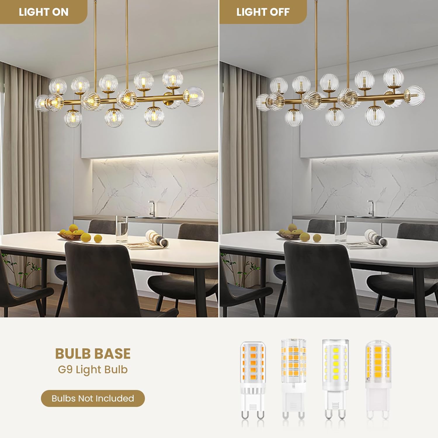 Moooni 16 Lights Modern Rectangle Chandelier Gold Pendant Ceiling Light Fixture Clear Glass Shades Gold Chandeliers for Dining Room Kitchen Island