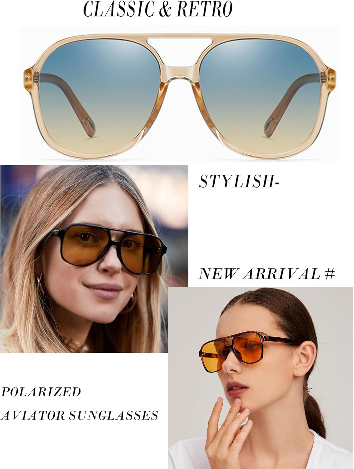 Onrtry Retro Polarized Aviator Sunglasses for Women Men Classic 70s Vintage Trendy Square Sun Glasses Shades - Image 2