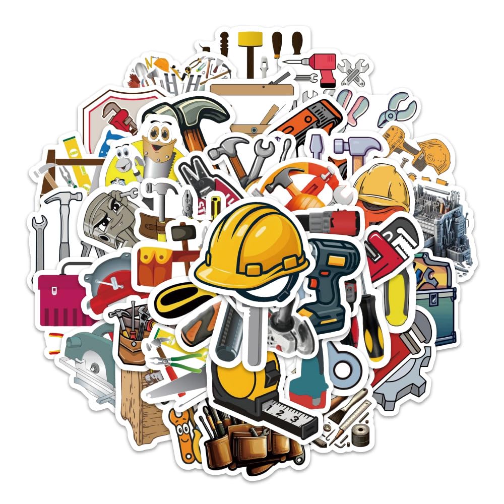 54PCS Tool Stickers for Luggage,Bumper,Scrapbook,Laptop,Helmet,Notebook,Water Bottle,Cartoon Toolbox Kawaii Waterproof Vinyl Sticker,Adults Teens Decal,Hard Hat Electricians Aesthetic Graffiti Decals โ image 1