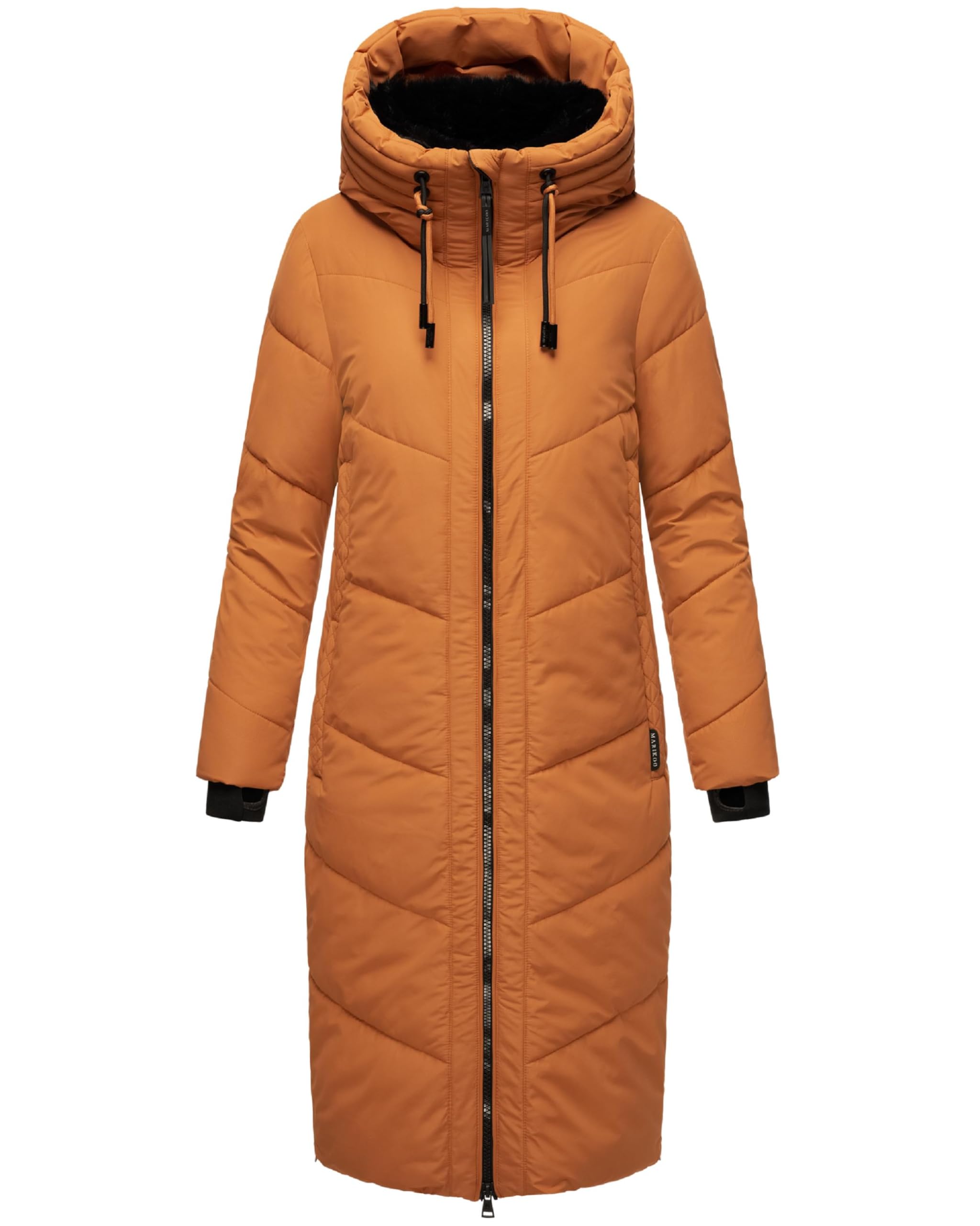 MARIKOO Nadaree XVI Women's Winter Coat Warm Quilted Coat Long with Adjustable Hood and High Collar XS-XXL, Rusty Cinnamon, L