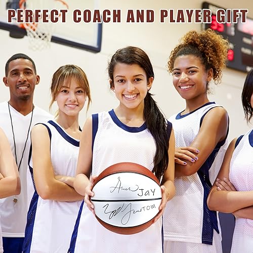 Miniatura 4 de Liliful Autograph Baloncesto con soporte de bola acrílico, bolígrafo de firma y bomba en blanco, pelota oficial de 4 paneles para regalos de