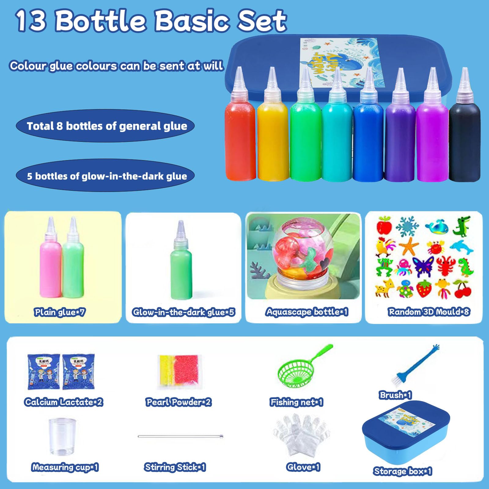 Aszaui Acqua Gel,Magic Water Elf DIY Sea Life Creature,Set Creativo 3D Aqua Gelz,13 Flaconi di Gel Colorato,Giocattoli Fatti a Mano per Bambini, Set di Giocattoli Acquatici per Ragazzi e Ragazze