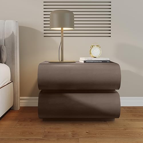 Miniatura 9 de IKuinen Mesita de noche, mesita de noche minimalista con 2 cajones de madera maciza, mesitas de noche con cuero de microfibra, mesa auxiliar para