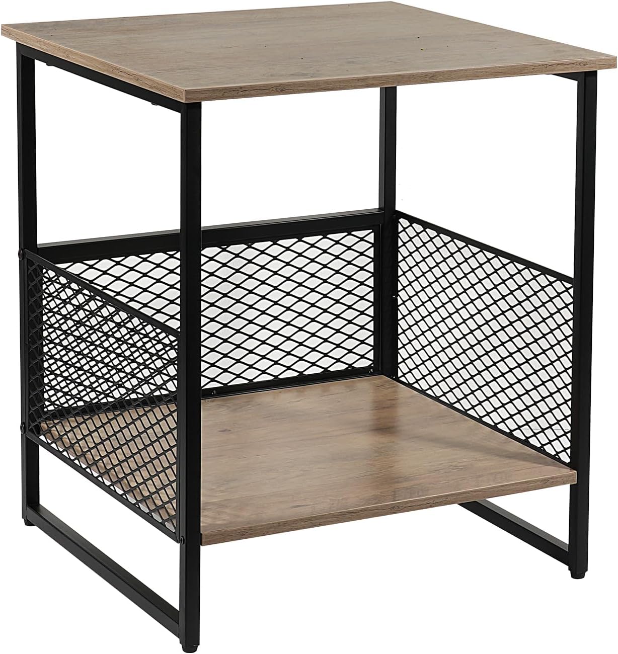 Square Side Table, 2 Tier End Table, Couch Side Table with Storage, Great For Printer Stand, Mini Fridge Stand, Aquarium Stand, Coffee Stand, Ideal for Living Room, Bedroom, Office (Light Oak)