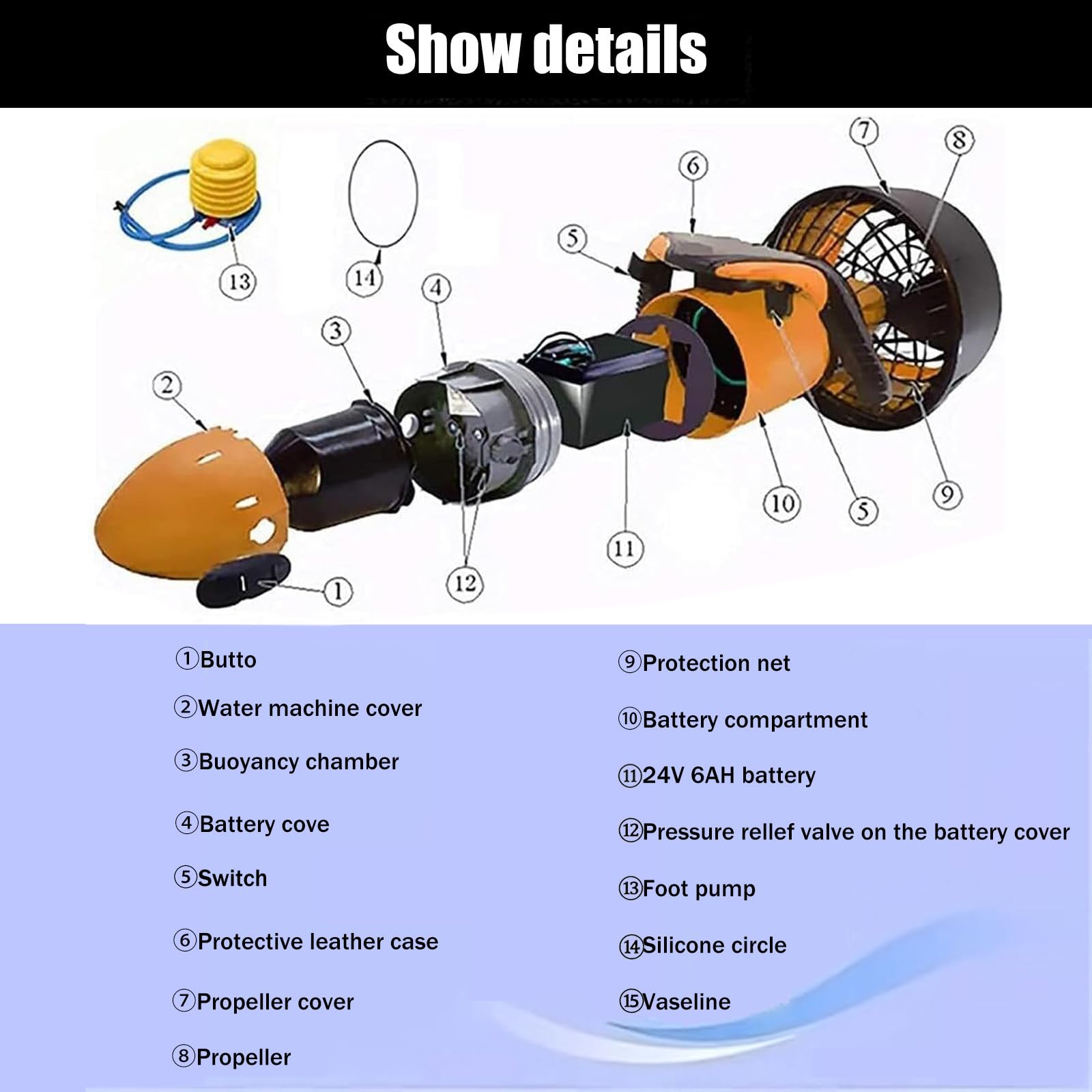 Scooter Submarino eléctrico de 300W/500W, Refuerzo de Buceo, hélice de Agua de Doble Velocidad de Alta Seguridad, para natación de Buceo al Aire Libre, Deportes de Piscina,500W