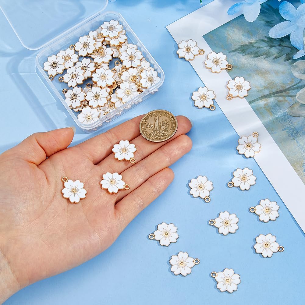 DICOSMETIC 50Pcs Cherry Blossoms Flower Charms Small Enamel Flower Charms Cute Floral Charm Pendants for Bracelet NecklaceJewelry Making Keychain DIY Accessories image 3