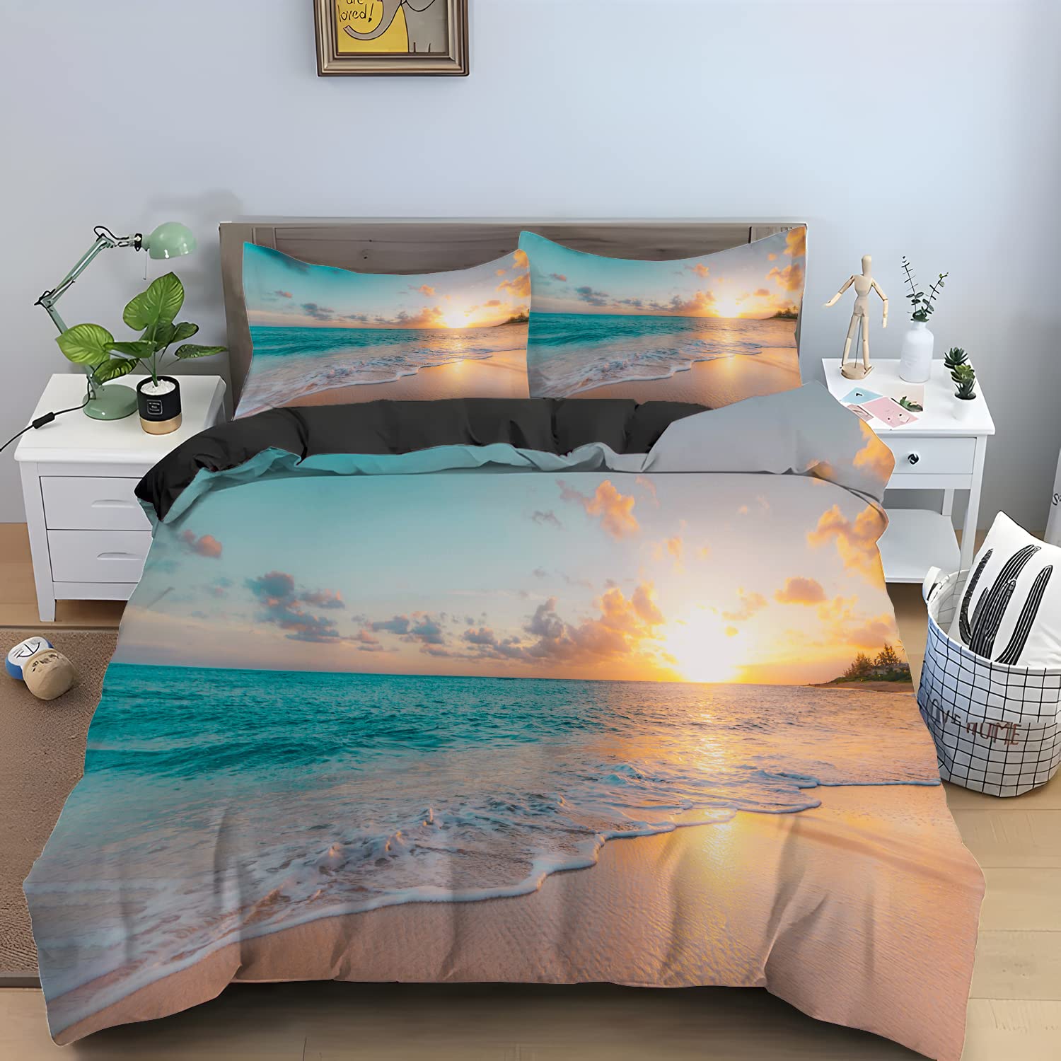 Komplet pościeli 200 x 220 Brauner Sonnenschein 3-częściowy komplet pościeli z mikrofibry z zamkiem błyskawicznym - zestaw pościeli całorocznej poszewki na kołdrę i 2 poszewki na poduszkę 80 x 80 cm