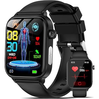 Marsyu 2026 Smartwatch with ECG + HRV/Uric Acid/BMI Men Women Health Watch with Phone Function/SOS Button 24H Heart Rate SPO2 Blood Pressure Body Temperature Sleep Monitor Fitness Watch for Android/iOS