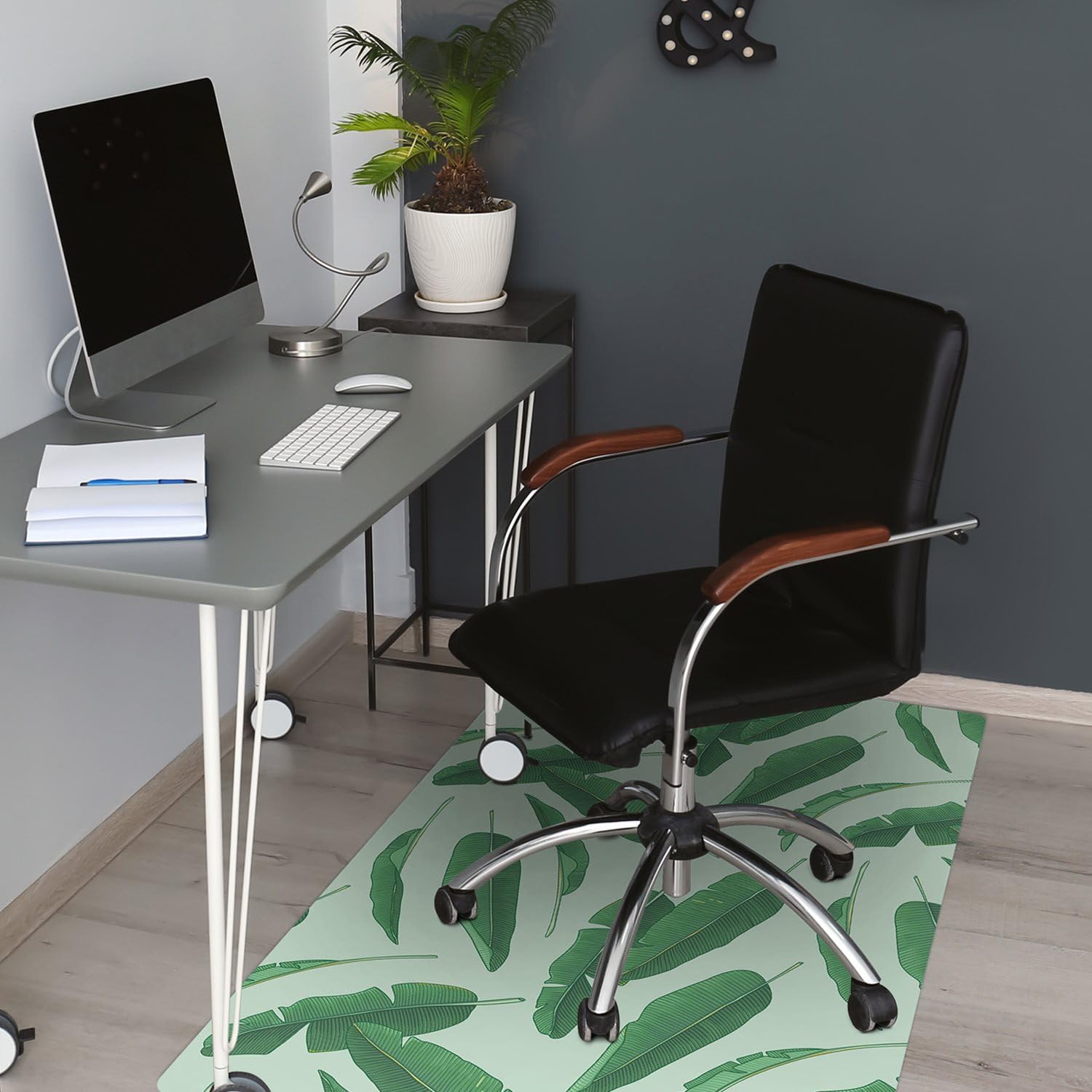 Tappetino per Sedia 100x70 cm per Ufficio a Casa PVC Vinile Impermeabile Rettangolare Facile da Pulire Resistente ai Danni Protezione di Pavimenti Antiscivolo - foglie di banano