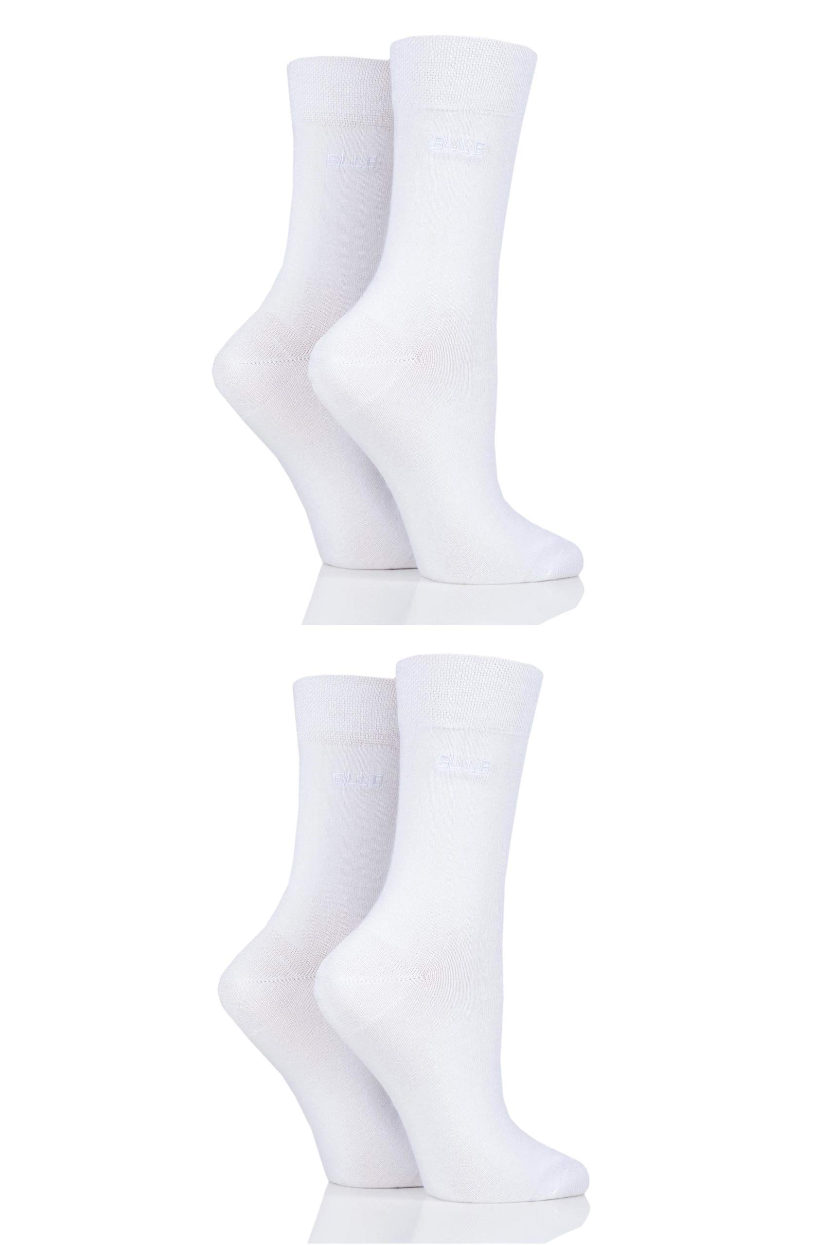 Elle Women's White Bamboo Fibre Socks - Plain, Striped & Patterned Casual Day To Day Socks In A Multipack Of 4 Size 4-8 4-8