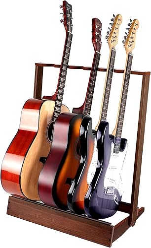 Miniatura 8 de SNIGJAT Soporte de guitarra para múltiples guitarras (6 guitarras eléctricas o bajas, o 4 guitarras acústicas), soporte de guitarra de madera para