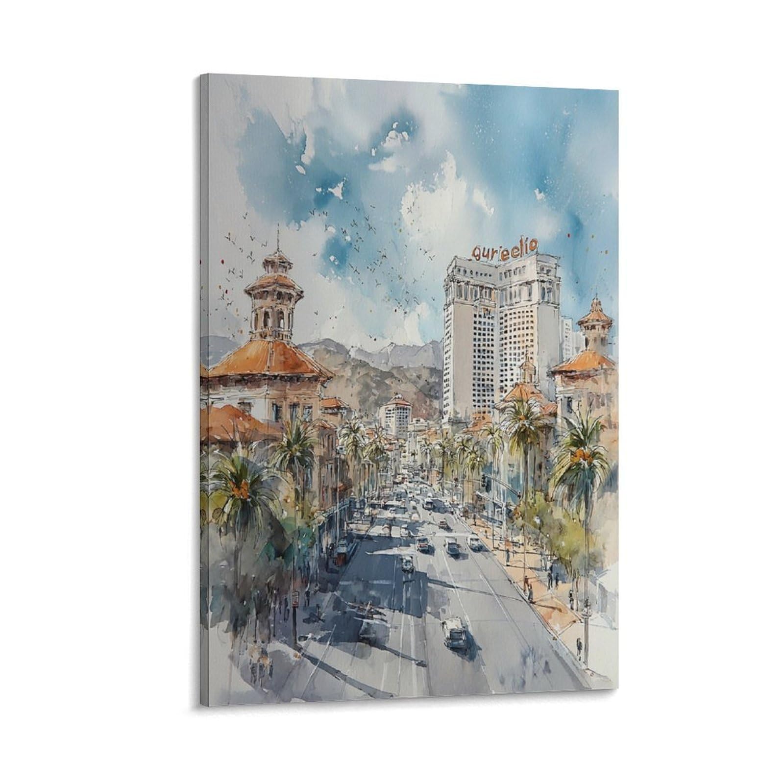 XWYMXZ Las Vegas Watercolor 24x36inch(60x90cm) Vintage Travel Poster Watercolor Canvas Art
