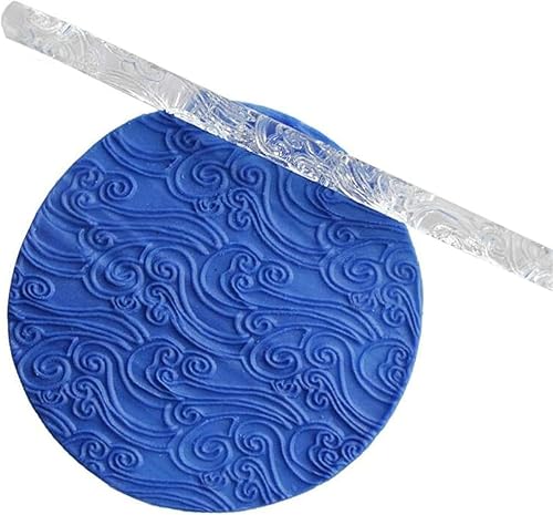 Clear Rolling Pin with Sea Wave Embossing Pattern, Cake Decorating Tool, Pin Baking Tools and Accessories