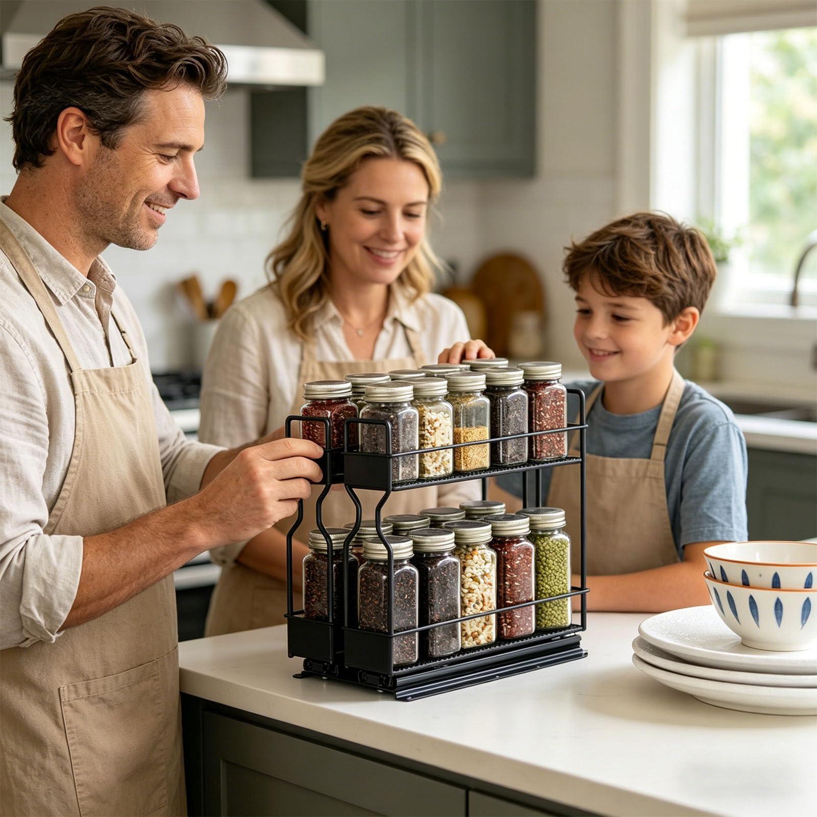 PANGBOER Systèmes d'organisation de cuisine modernes - Capacité de charge de 15 kg - Matériaux en acier au carbone pour un usage domestique - Tiroir d'assaisonnement gain