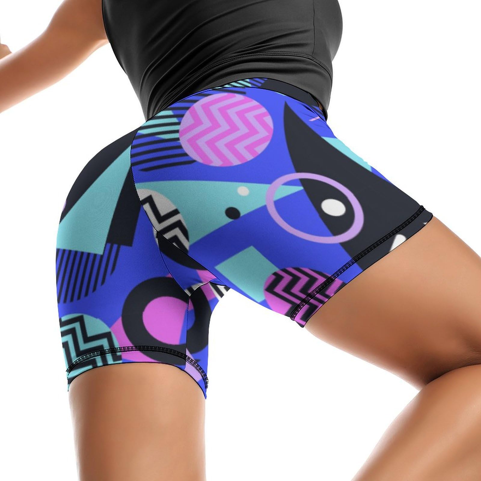 Retro 80s 90s High Waist Yoga Shorts for Women Athletic Shorts Leggings Running Pants Black