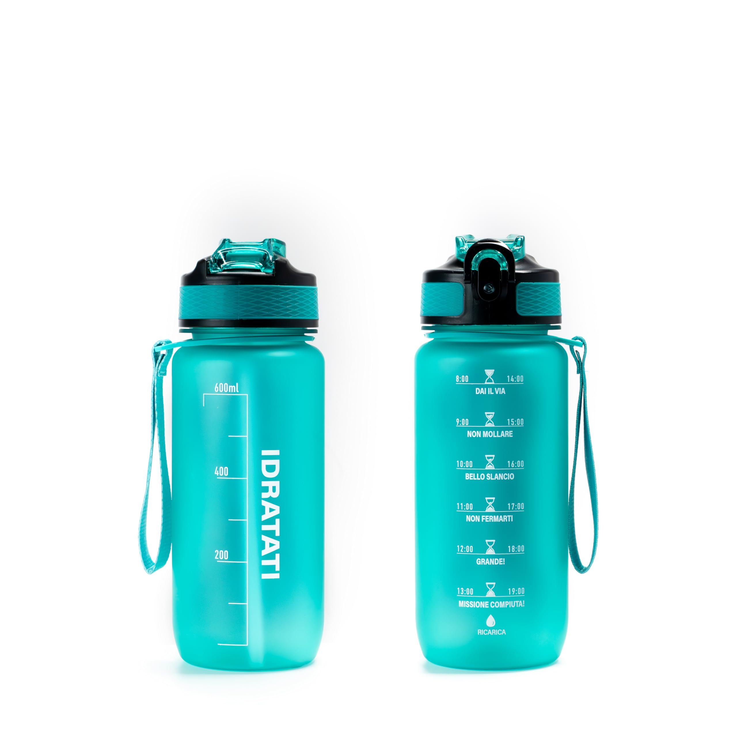 GIXZON Borraccia Motivazionale 600ML in Tritan Senza BPA con Frasi e Orari in Italiano, Cannuccia e Tappo di Sicurezza, Perfetta per Sport, Palestra, Yoga e Scuola
