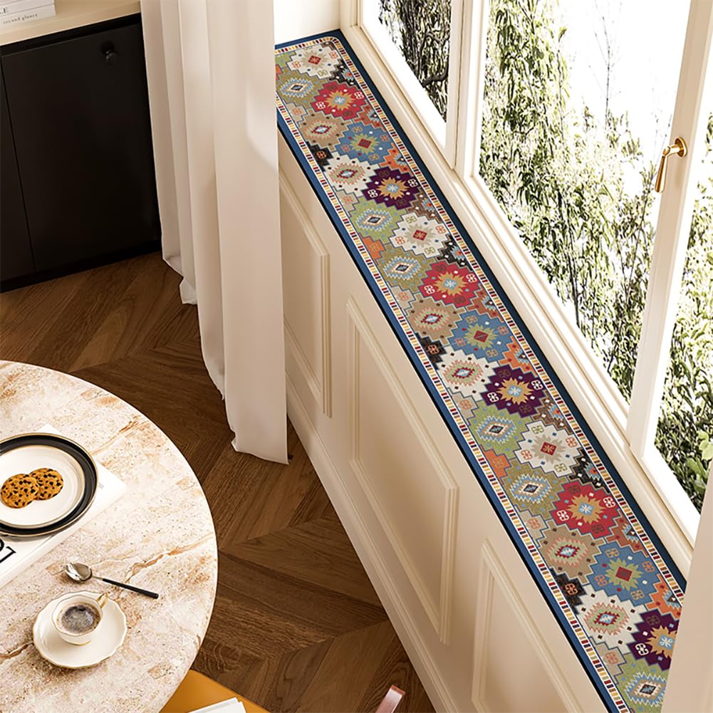 QHanky Window Sill Mat,15x200cm Diatomaceous Earth Absorbent Mat With Rubber Backed,Non Slip Cushion For Windowsill,Quick Drying Cuttable Pad,Easy To Clean,for Hallway Bedroom Home (Multicolour F)