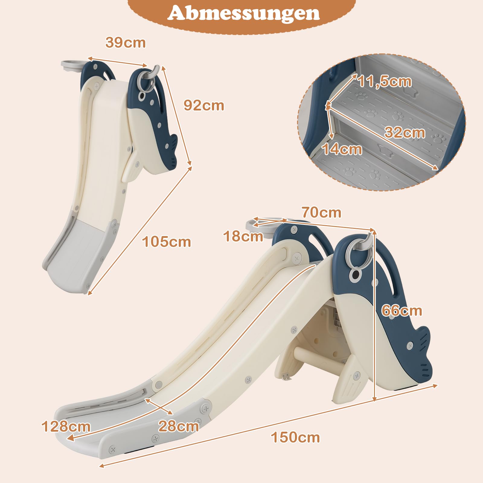 COSTWAY Kinder Rutsche, freistehendes Baby-Rutschespielset mit Basketballkorb, Ringwurf, Ball, Inflator & Ringen, Kinderrutsche Klappbar, Indoor & Outdoor Spielplatz für Kinder ab 3 Jahren