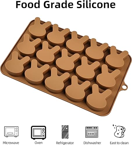 Miniatura 5 de Moldes de conejo de Pascua, 2 piezas, molde de silicona para chocolate, forma de conejo, molde de caramelo de Pascua, 15 cavidades para resina de
