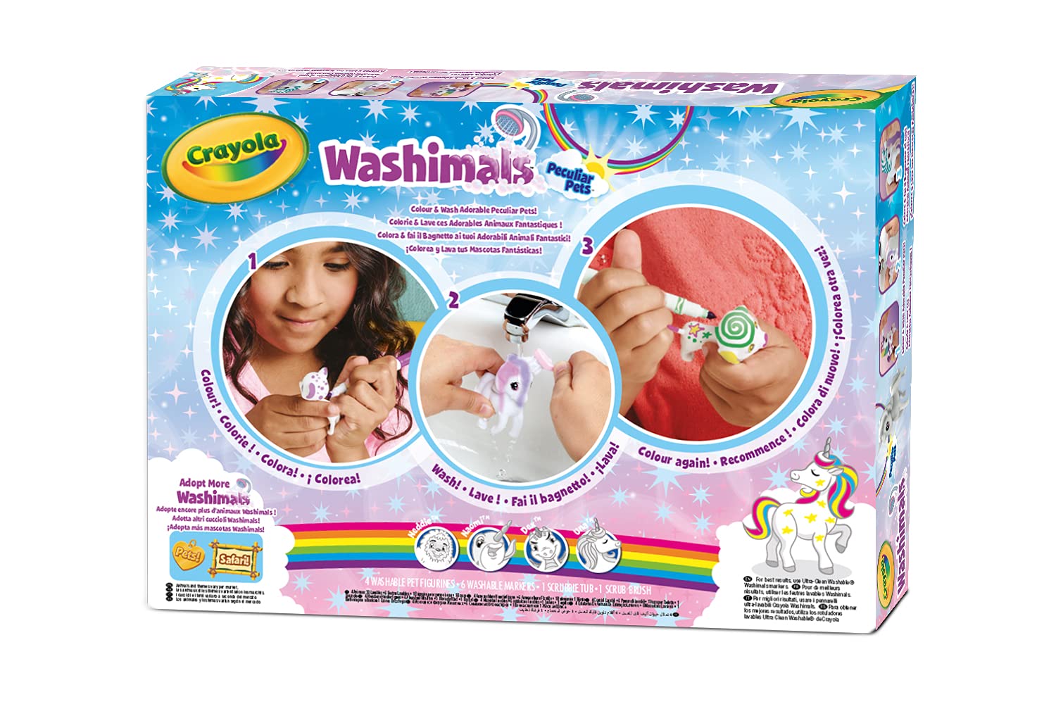 Crayola Washimals Peculiar Pets, niezwykły zestaw figurek do zabawy do malowania i kąpieli, salon prania dla mitycznych stworzeń, zabawki dla dzieci, zabawki dla dzieci od 3 lat, 12-częściowy zestaw