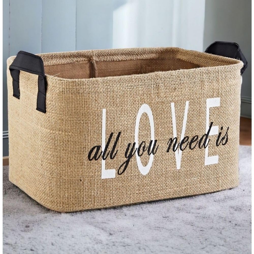 Prendi Home Lot de 2 paniers de rangement pliables en toile de jute avec poignées – Organisateur pour chambre d’enfant, linge, jouets et penderie – Éco-responsable et compact