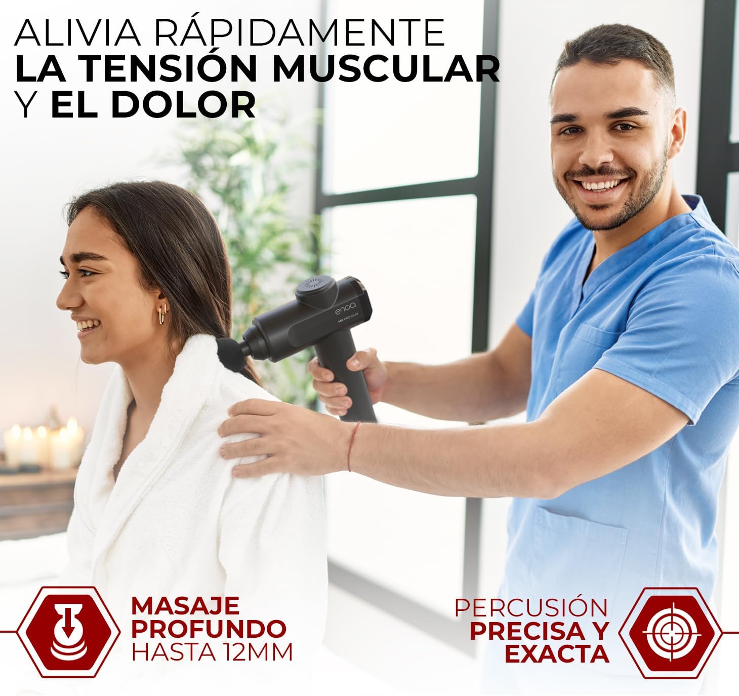 ENOA Pistola de Masaje Muscular M8 PRO, Masaje de Tejido Profundo, 30 Velocidades, 6 Cabezales, USB-C, LCD Táctil, Negro, Pack de 1 con Bolsa de Viaje | Masajeador Muscular, Tejido Profundo, 6 Cabezales, Pantalla Lcd, Usb C, Bolsa De Viaje