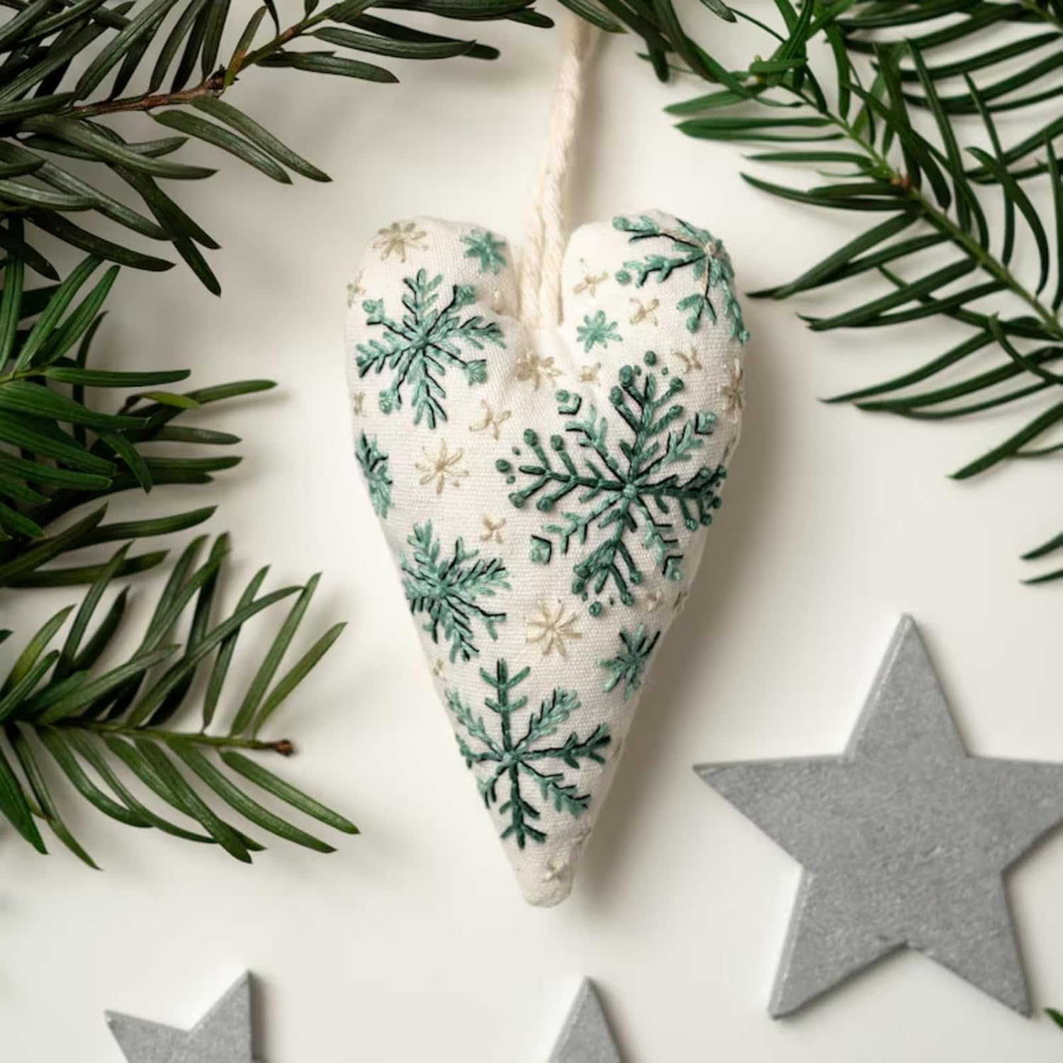 DIY Heart Shaped Hand Embroidered, Christmas Ornament