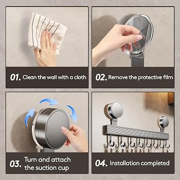Kitchen Hook Rack No Drilling with Suction Cup | 12 Hooks, 60 cm Long, 20 kg Load Capacity, 1 Minute Installation | Removable Rustproof Hook Rail for Kitchen Utensils