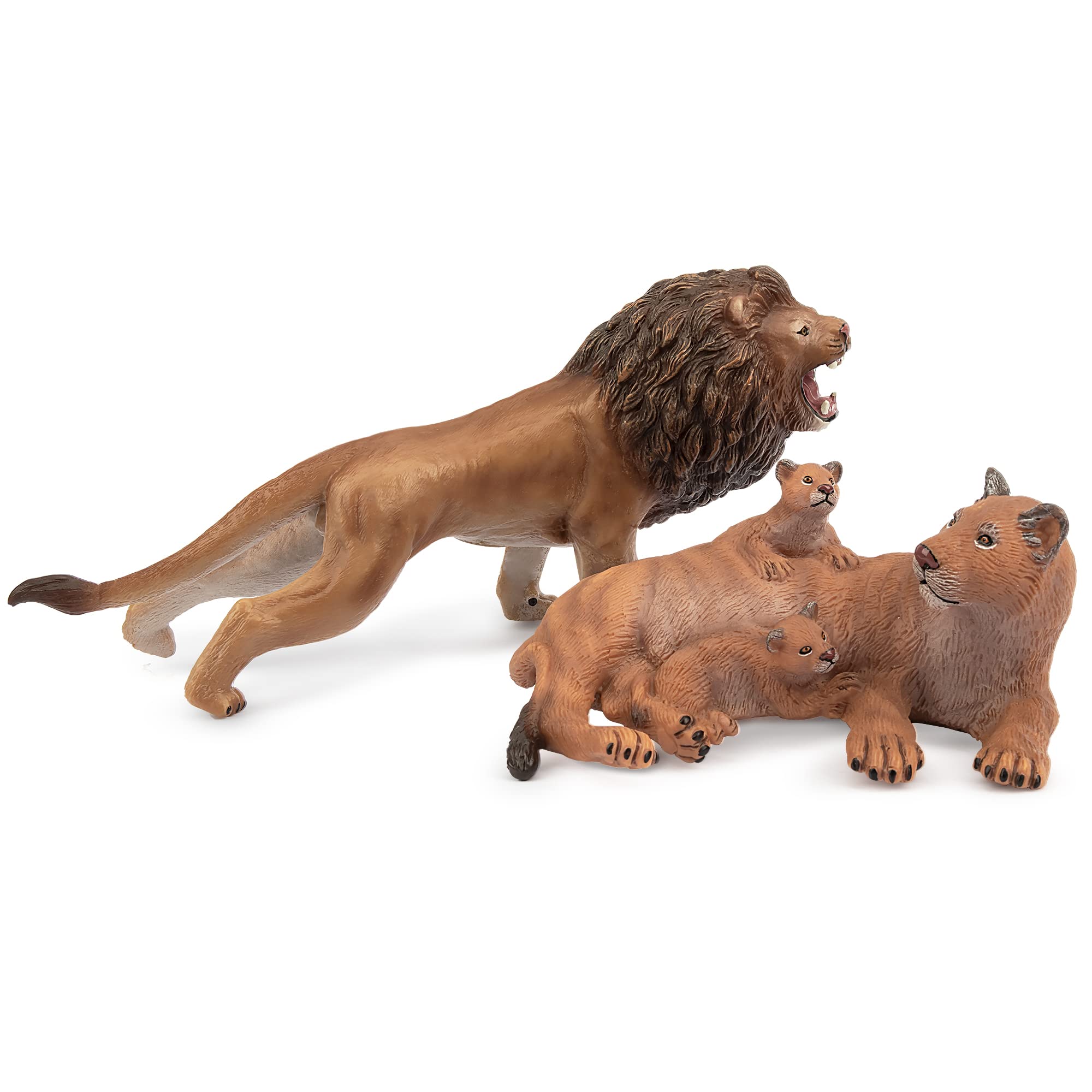 Toymany 6-9" Lion Figures and Lioness with Cubs - Large Plastic Jungle Zoo Animal Toy Figurines for Kids Boys Girls Age 3-5 6-12
