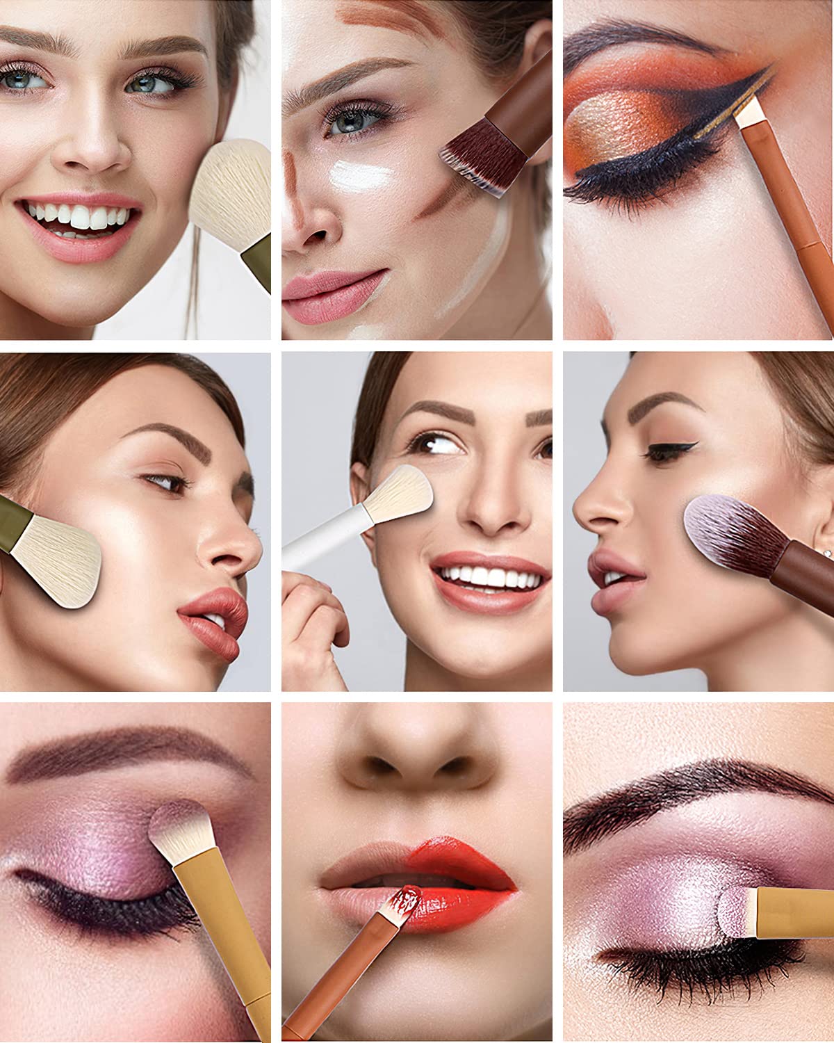 EIGSHOW Ensemble de pinceaux de maquillage de voyage essentiels à 5 couleurs avec fibres synthétiques extra-douces - Végétalien et sans cruauté envers les animaux