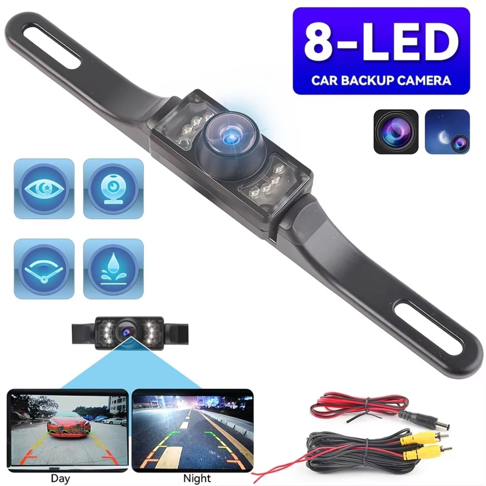 Cámara de respaldo para coche, 8 LED, cámara de respaldo para placa de matrícula, visión trasera de coche, seguridad, conducción, marcha atrás, estacionamiento, repuesto para camioneta, caravana