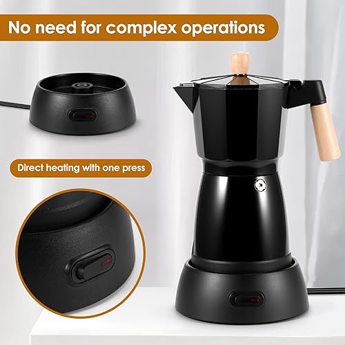 Miniatura 6 de Cafetera eléctrica de café expreso, cafetera de 6 tazas con base desmontable, portátil de aluminio italiano, moka moka eléctrica para el hogar,
