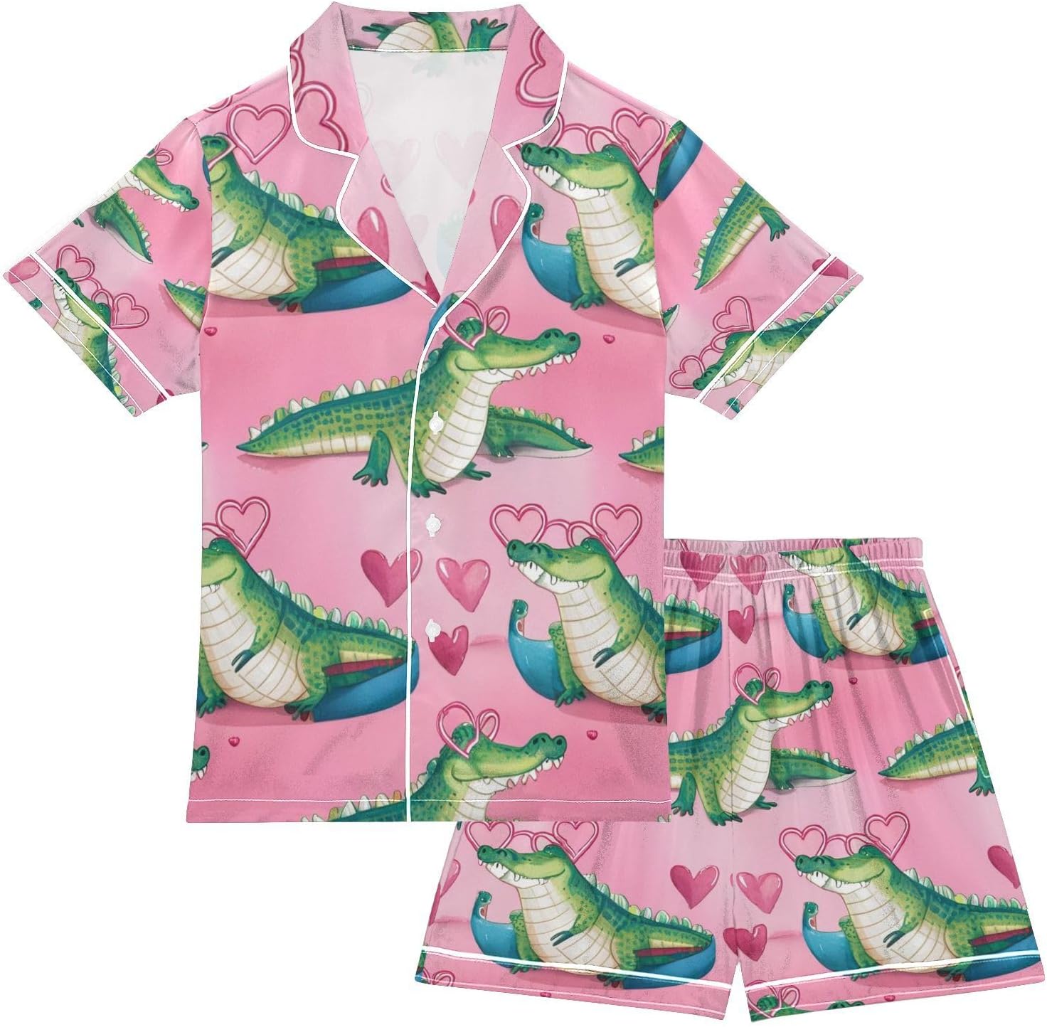 Silk Pajamas Sets Soft Satin 2 Piece Pjs Set Short Sleeve Sleepwear Nightwear