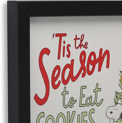 Vista 4 de Open Road Brands Peanuts Snoopy 'Tis the Season to Eat Cookies - Arte de pared de madera enmarcada - Bonita imagen de Navidad de Snoopy
