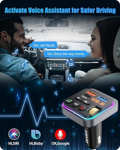 Miniatura 7 de LENCENT Transmisor FM Bluetooth 5.0 para coche, PD 20 W + QC 3.0 Cargador USB, adaptador de radio de música, micrófono inalámbrico y sonido de