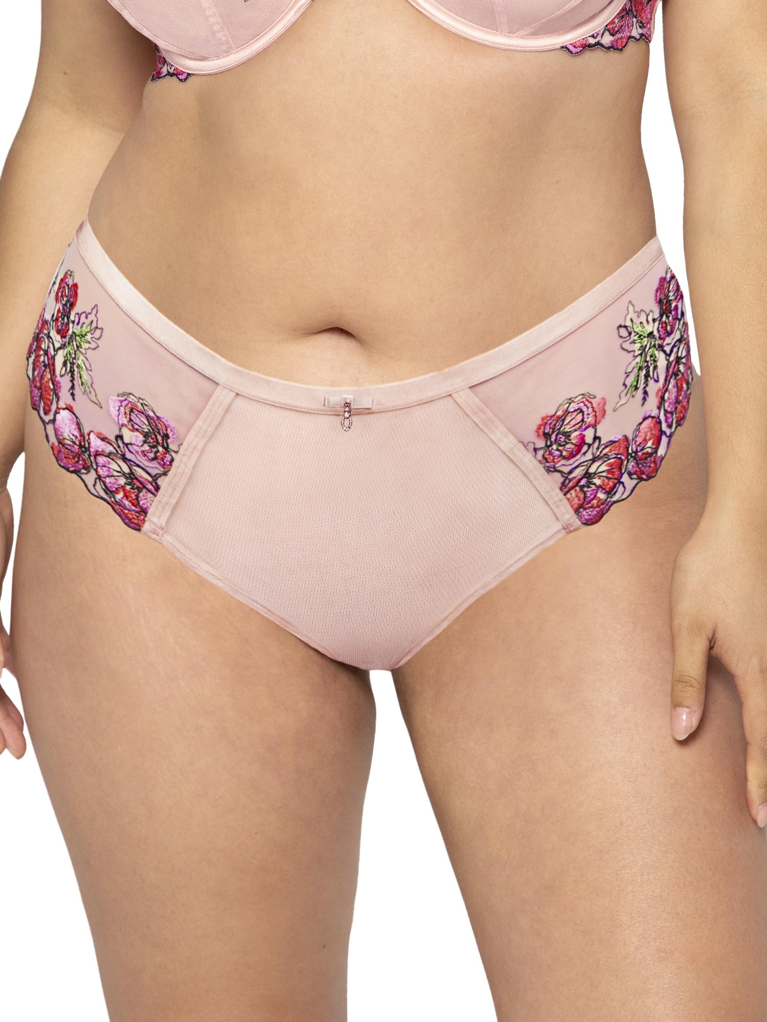 Curvy Couture Women's Lush Embroidery Strappy Back Brief Panty