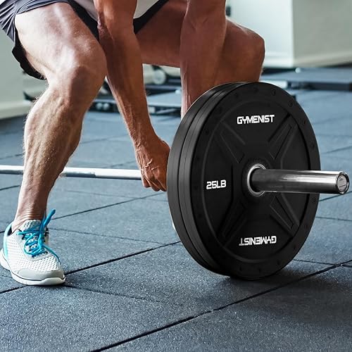 Miniatura 3 de GYMENIST Los discos de parachoques están hechos para barras olímpicas de 2 pulgadas, disponibles de 10 libras hasta 55 libras, negro o multicolor